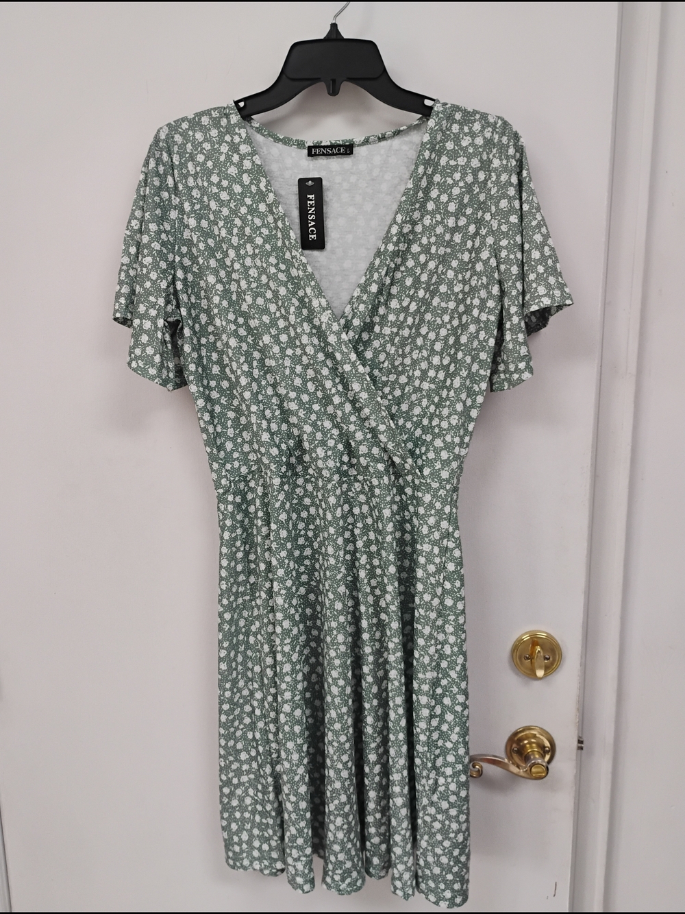 NWT Fensace Green Floral Faux Wrap Midi Dress Size L